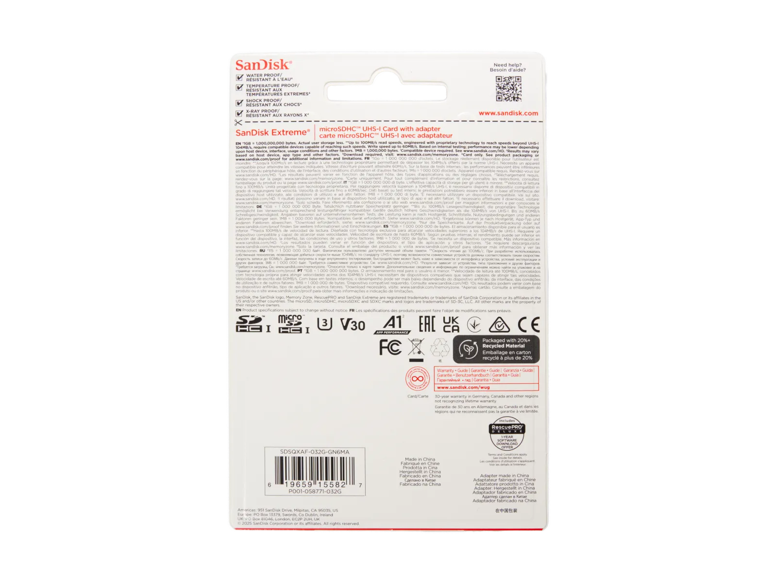 SanDisk Extreme Micro SD microSDHC 32GB UHS-I (AI on the edge kompatibel)